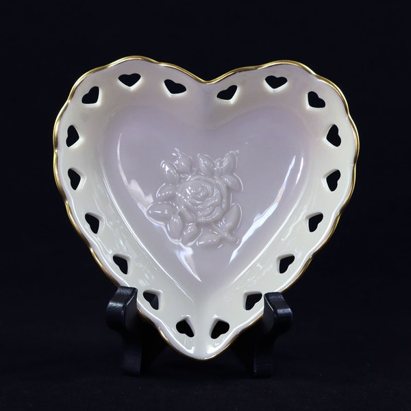 Heart Shaped White Dish with Embossed Rose