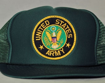 Vintage United States Army Trucker Hat, Army, Ball Hat, Green Trucker Hat