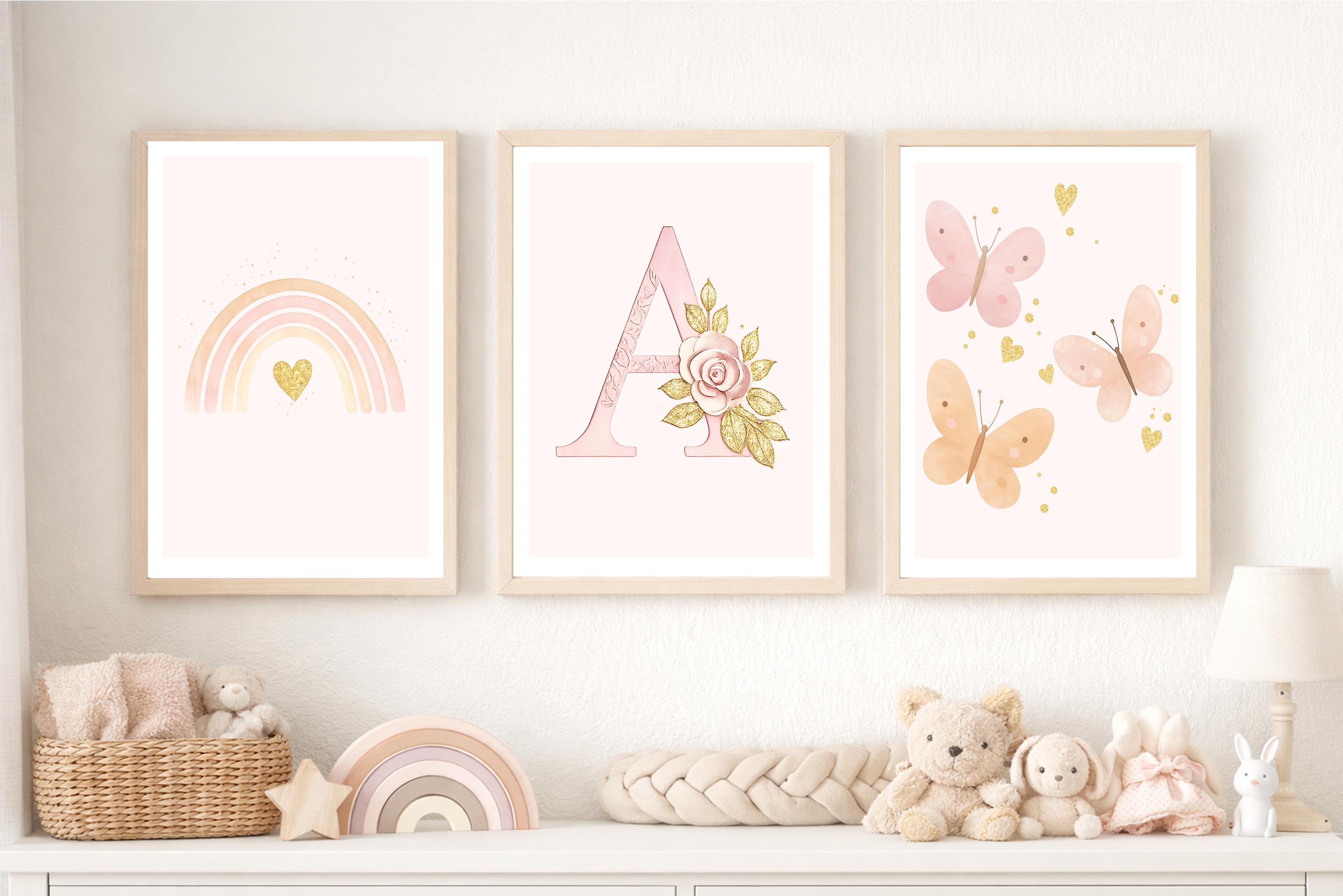 Custom Nursery Wall Art Set of 3, Butterflies, Rainbow, Boho, Baby Girl ...