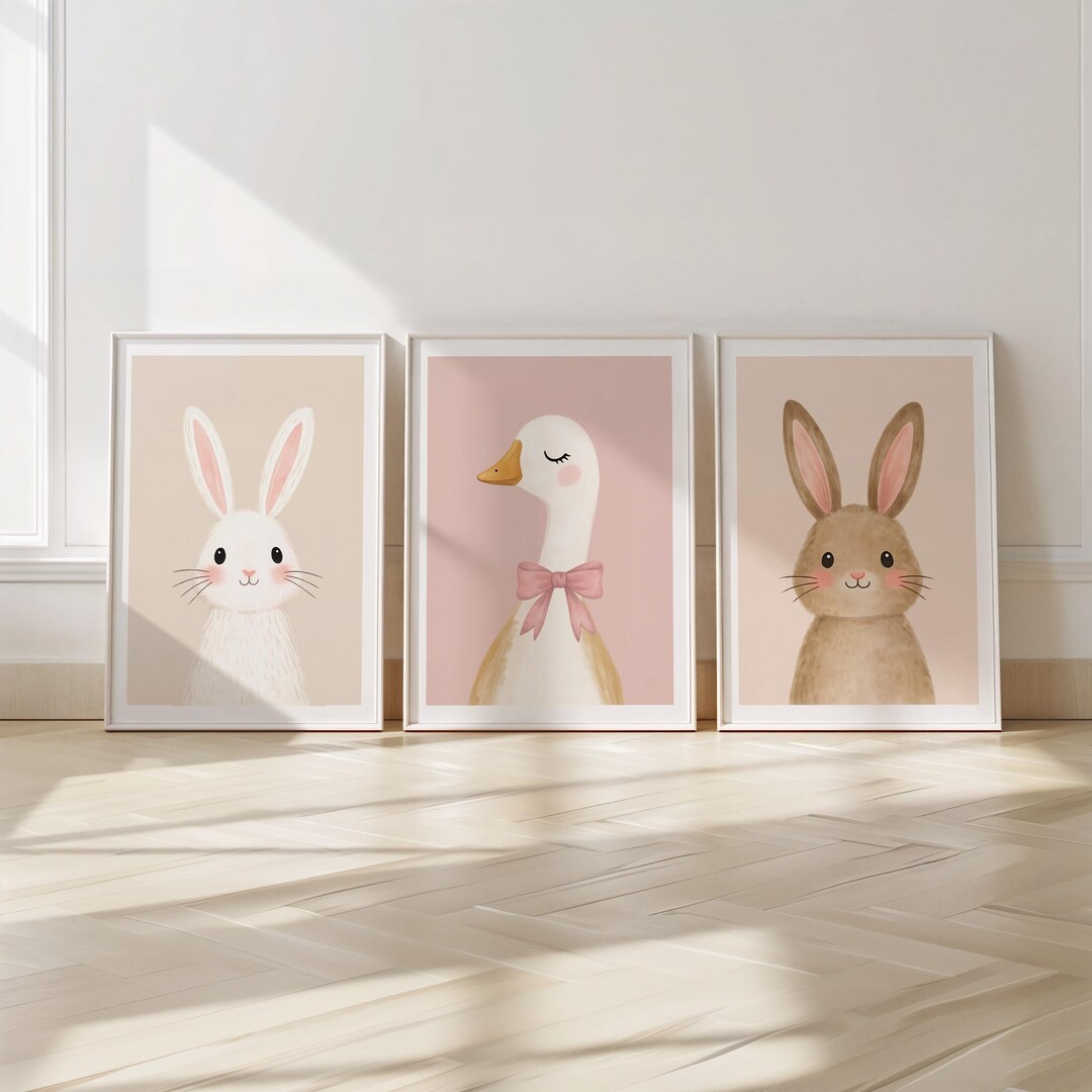 Bunny Nursery Wall Art Print Set of 3, Baby Room Nursery Decor ...