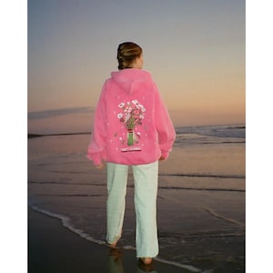 Dandy Floral Embroidered Hoodie, Flower Bouquet Sweatshirt, Gift Giving Pullover Hoodie Washed Pink