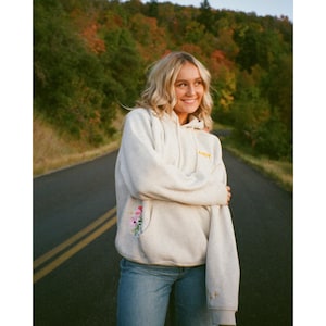 Dandy Floral Embroidered Hoodie, Flower Bouquet Sweatshirt, Gift Giving Pullover Hoodie image 5