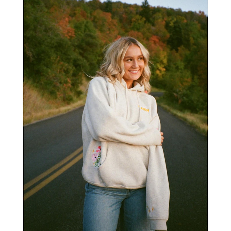 Dandy Floral Embroidered Hoodie, Flower Bouquet Sweatshirt, Gift Giving Pullover Hoodie image 5