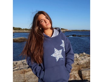 Leopard Hoodie Women, Star Print Hoodie, Cotton Oversized Sweatshirt, Teen Girls Casual Outfit