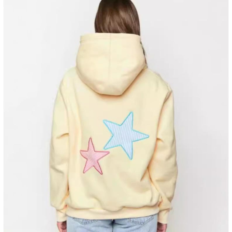 Sudadera con capucha para mujer con bordado de estrellas – Sudadera extragrande en tonos pastel – Ropa informal suave, sudadera con capucha moderna para adolescentes imagen 6
