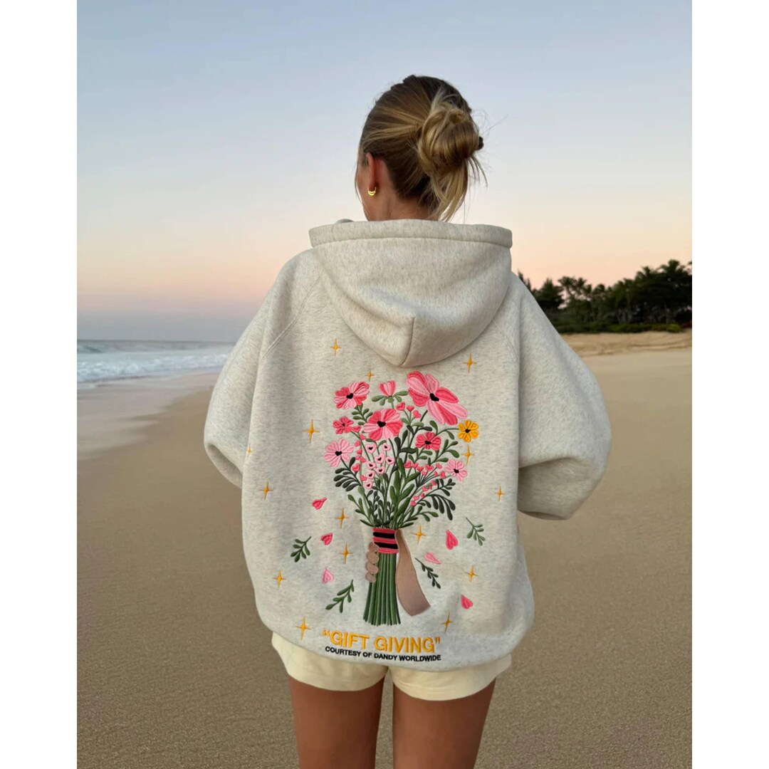 Dandy Floral Embroidered Hoodie, Flower Bouquet Sweatshirt, Gift Giving ...