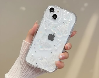 3D Butterfly iPhone Case, Crystal Glitter Clear Cover, Soft Silicone Protection