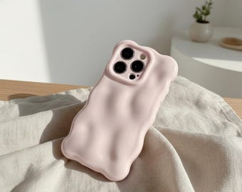 Glossy Light Pink Wavy iPhone Case, 3D Bubble Texture Soft TPU Cover