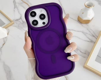Matte Curly Wave iPhone Case, Frosted MagSafe Magnetic Phone Cover (iPhone 12-17)