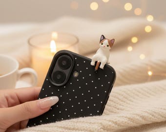 3D Polka Dot Cat iPhone Case: Korean Kawaii Protective Cover