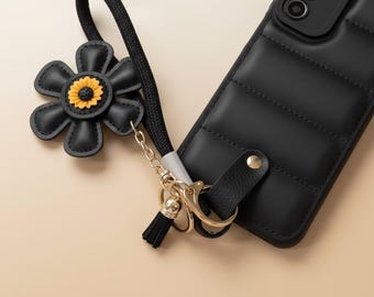 Sunflower Puffer Phone Case with Wrist Strap for Samsung Galaxy S22-S25 Series