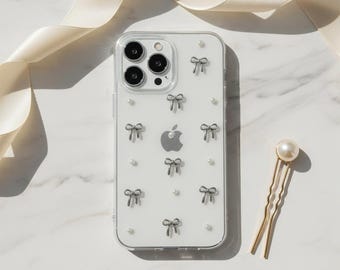 Glitter Bowknot Clear iPhone Case, Transparent Epoxy Cover, Korean Style Phone Protection
