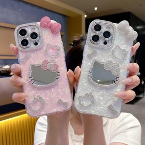 Cute Hello Kitty Makeup Mirror Phone Case, 3D Cartoon Sanrio Glitter Cover, Shockproof Hard Case for iPhone 12–17 Pro Max image 10