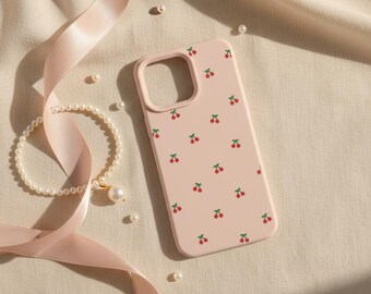 Cartoon Cherry iPhone Case, Kawaii Fruit Silicone Protective Cover