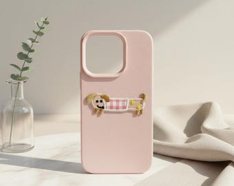 3D Embroidered Puppy iPhone Case, Leather-Like Pattern Cover, Kawaii Dog Accessory