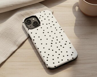 Minimalist Black Polka Dot Phone Case, Glossy Dual-Layer Protective Cover for iPhone Pro Max