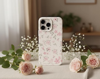 Green Leaf Pink Floral iPhone Case – Shockproof Soft Cover Botanical Design