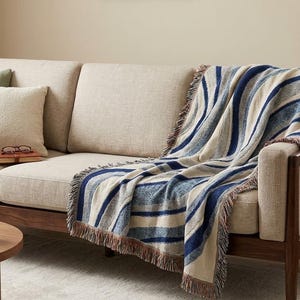 Jeté bleu et blanc Wavey