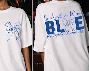 Kokette Autismus Bewusstsein PNG, Im April tragen wir blaue PNG, Blaue Schleife Shirt Design, Autismus Mutter Geschenk, Retro Kokette Grafik, Sublimation PNG