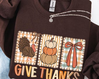 Sudadera "Give Thanks", Sudadera "Give Thanksgiving", Sudadera "Coquette Thanksgiving", Sudadera "Linda Fall Gift", Camiseta de calabaza para Acción de Gracias