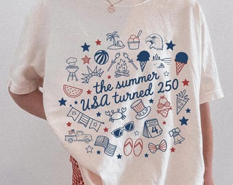 Retro America 250 Comfort Colors® Shirt,USA 250th Anniversary July 4th Gift, America 250th Anniversary Shirt, The Summer USA Turned 250 Tee