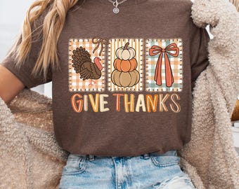 Camiseta Comfort Colors® Give Thanks, Camiseta de Acción de Gracias, Camiseta Coquette de Acción de Gracias, Camiseta de agradecimiento, Lindo regalo de otoño, Camiseta de calabaza de Acción de Gracias