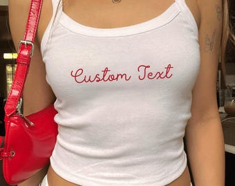 Custom  Crop Tank Top, Minimalist Text Croptop, Personalized Name Tank, Aesthetic Baby Tee, Cute Custom Shirt, Gift for Her