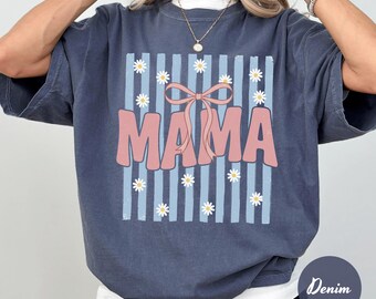 Striped Floral Mama Coquette Mothers Day Comfort Colors Shirt, Trendy Ditsy Floral Mama Shirt, Gift for Mother's Day, Preppy Mom Shirt