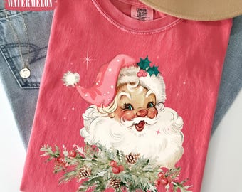 Camiseta vintage de Papá Noel Comfort Colors®, camiseta retro de Papá Noel Comfort Colors, linda camiseta navideña de Papá Noel, camiseta navideña Comfort Colors