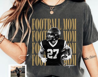 Comfort Colors® Custom Football Player Photos Shirt, Custom Football Mom Shirt, Football Mama Shirt With Name, Sports Mom Gift