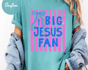 Comfort Colors® Big Jesus Fan Shirt, Striped Christian Shirt, Womens Religious Gifts, Jesus Lover Gift, Faith Based Shirt, God Lover Shirt