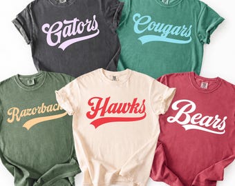 Comfort Colors® Custom School Mascot T-Shirt, Custom Name Gifts For Back To School, Custom Sports Tee, Team Mascot Shirt, School Logo Tee