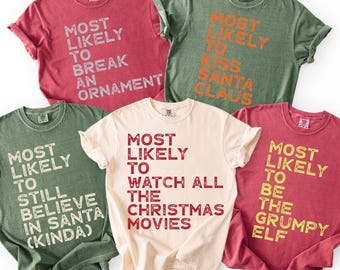 Camisetas navideñas familiares Comfort Colors® con mensajes divertidos, camisetas a juego para grupos, camisetas de regalo de Navidad, atuendo para fiestas de oficina.
