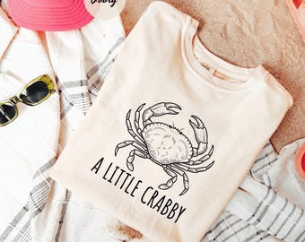 Comfort Colors® A little Crabby Shirt, Minimalist Beach Tee, Funny Meme T-shirt, Summer Aesthetic Funny Beach Coastal Shirt for Women