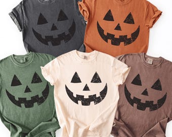 Comfort Colors® Retro Fall Pumpkin Face Shirt , Spooky Halloween Pumpkin T-Shirt,Fall Pumpkin Costume TShirt