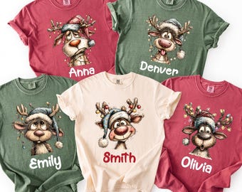 Camisetas divertidas de renos estilo vintage de Comfort Colors®, camisetas navideñas para grupos, camisetas familiares de invierno, linda camiseta de reno, camiseta para niños, sudadera navideña