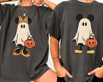Comfort Colors® Retro Mickey Minnie Halloween Couple Shirts, Mickey Ghost Shirt, Minnie Ghost Shirt, Spooky Season Shirt, Disney Halloween