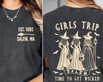 Camiseta Comfort Colors® Salem para despedida de soltera en Halloween, camiseta personalizada para fin de semana de chicas en Salem, camiseta divertida de bruja, regalo de Halloween para viaje de chicas a Salem