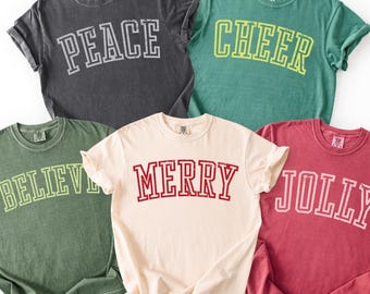 Camisetas navideñas familiares Comfort Colors®, camisetas navideñas familiares a juego, camiseta navideña personalizada, camisetas navideñas grupales Merry Christmas, camiseta familiar