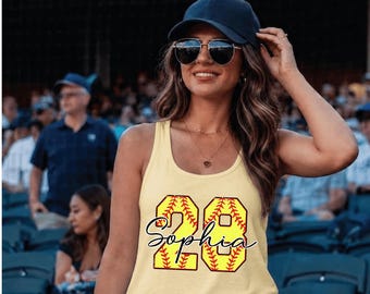 Comfort Colors® Custom Softball Tank Top, Softball Name and Number Tank, Softball Mom, Softball Nana Tank, Players Name and Number Tank Top