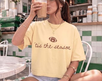 Comfort Colors® Football Boxy Tee, Tis the Season Boxy Tee, Football Season Shirt, Game Day Football Tee, Football Crop Top, Football Mom