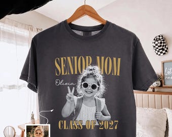 Custom Photo Senior Mom Boy Tee 2027, Personalized Class Of 2027 Boxy Cropped Top, Proud Senior Dad Gift, Senior Mom Graduation Shirts