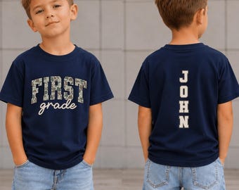 Custom Camo Back To School Kids Shirt, Personalized Name School Teacher Tee, Pre-k First Second Grade School Shirt
