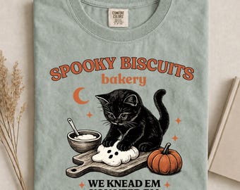 Comfort Colors® Kitty Biscuits Shirt Spooky Season Tee Black Cat Halloween Fall TShirt Vintage Baking Pumpkin T-Shirt Cat Lover Fall Gift