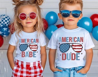 American Babe Shirt, American Dude Tee, Patriotic Kids T-Shirt, 4th Of July Sibling Tee, Red White And Blue Sweater, American Kids T-shirt
