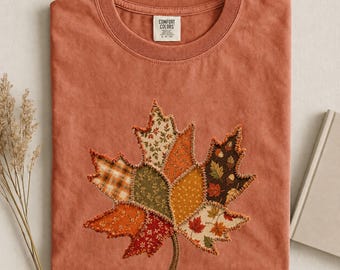 Comfort Colors® Patchwork Fall Leaf Shirt, Autumn Leaf Shirt, Fall Vibes Shirt, Womens Fall Gift, Fall Graphic Shirt, Thanksgiving gift