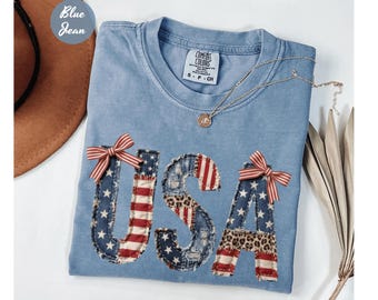 Comfort Colors® USA American Flag Shirt, FAUX Patchwork, Print Only-Not a Patch, 4th Of July Shirt, Independence Day Shirt, 250 Years Shirt