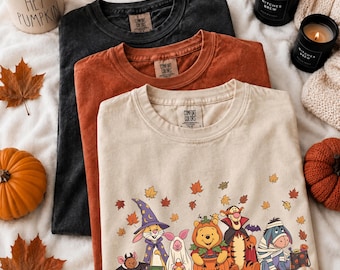 Camiseta Comfort Colors Retro Winnie The Pooh Fall Vibes con estampado gráfico, Pooh y sus amigos, camiseta de otoño, camiseta de calabaza, camiseta de Acción de Gracias