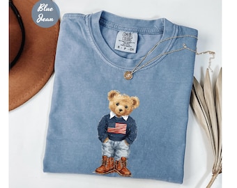 Comfort Colors® Patriotic Bear Shirt, Americana Teddy Bear Shirt, USA Flag Bear Tee,Fourth of July Shirt, Family Matching 4th of July Outfit