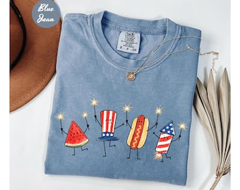 Cute Fourth of July Comfort Colors  Shirt ,Patriotic Doodle  Shirt ,Watermelon Hotdog Firework Shirt, Retro American Shirt,Funny Sumer 250th